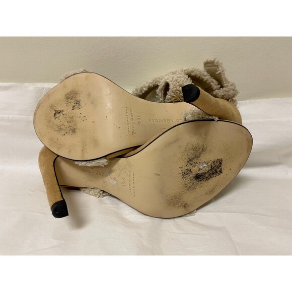 GOOD AMERICAN Faux Shearling Ankle Strap Sandals, Sz 10.5 - Picture 9 of 10